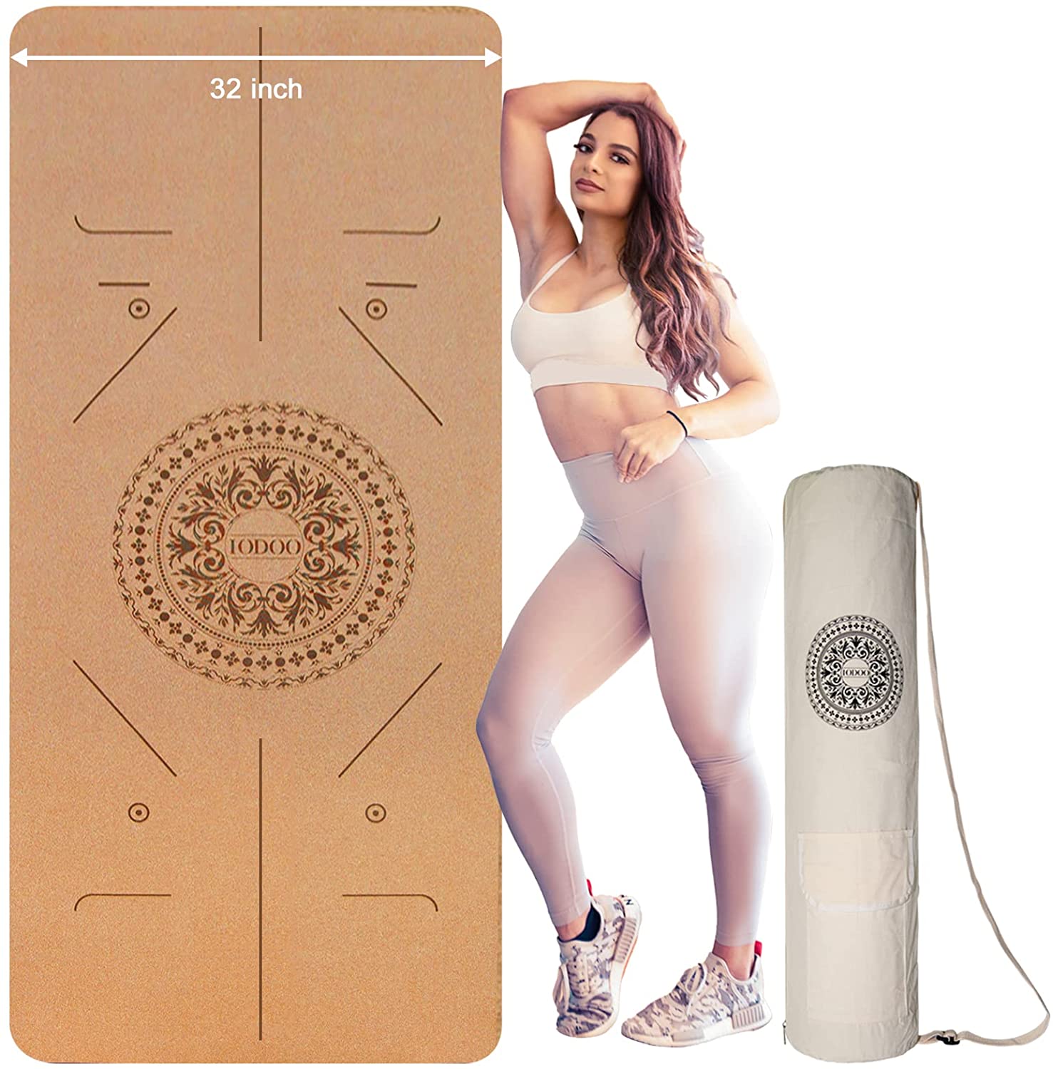 Dikke grote kurk yogamat voor dames heren 6'*4' 6 mm met canvas yogamat tas antislip milieuvriendelijk extra brede natuurlijke kurk, oefenyogamat zweet absorberen fitness voor heren dames outdoor oefeningen, pilates